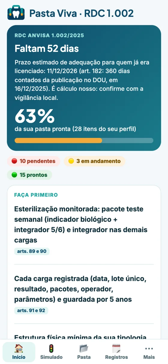 App Pasta Viva: percentual da pasta pronta e o que fazer primeiro