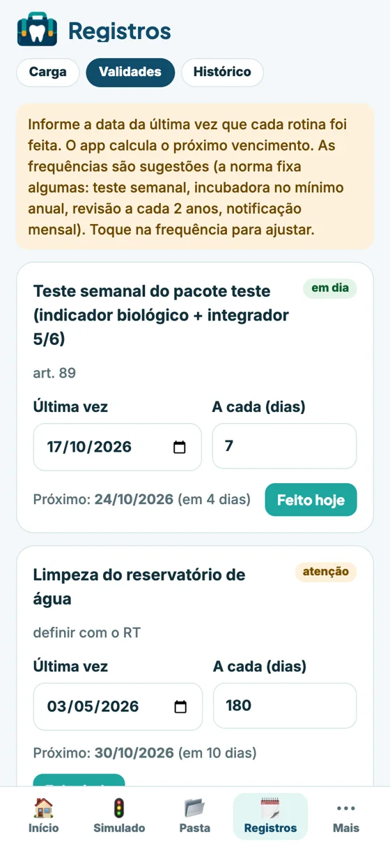 App Pasta Viva: validades com status em dia, atenção ou vencido
